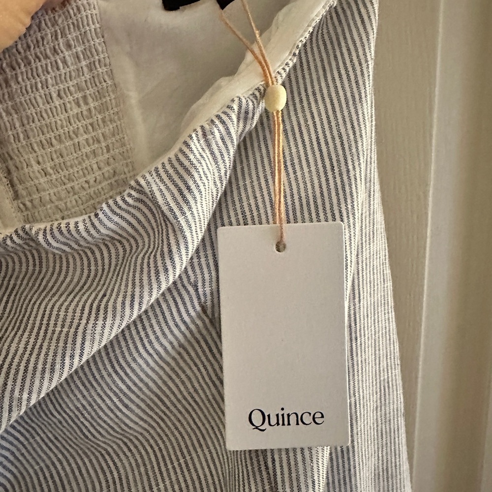 Quince 100% European Linen Strapless Maxi Dress in Blue Pinstripe 🔵⚪️ Size Large - Picture 9 of 10